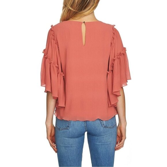 NWT 1.STATE FLOUNCE SLEEVE PLEATED BLOUSE CEDAR ROSE LARGE - Picture 2 of 4